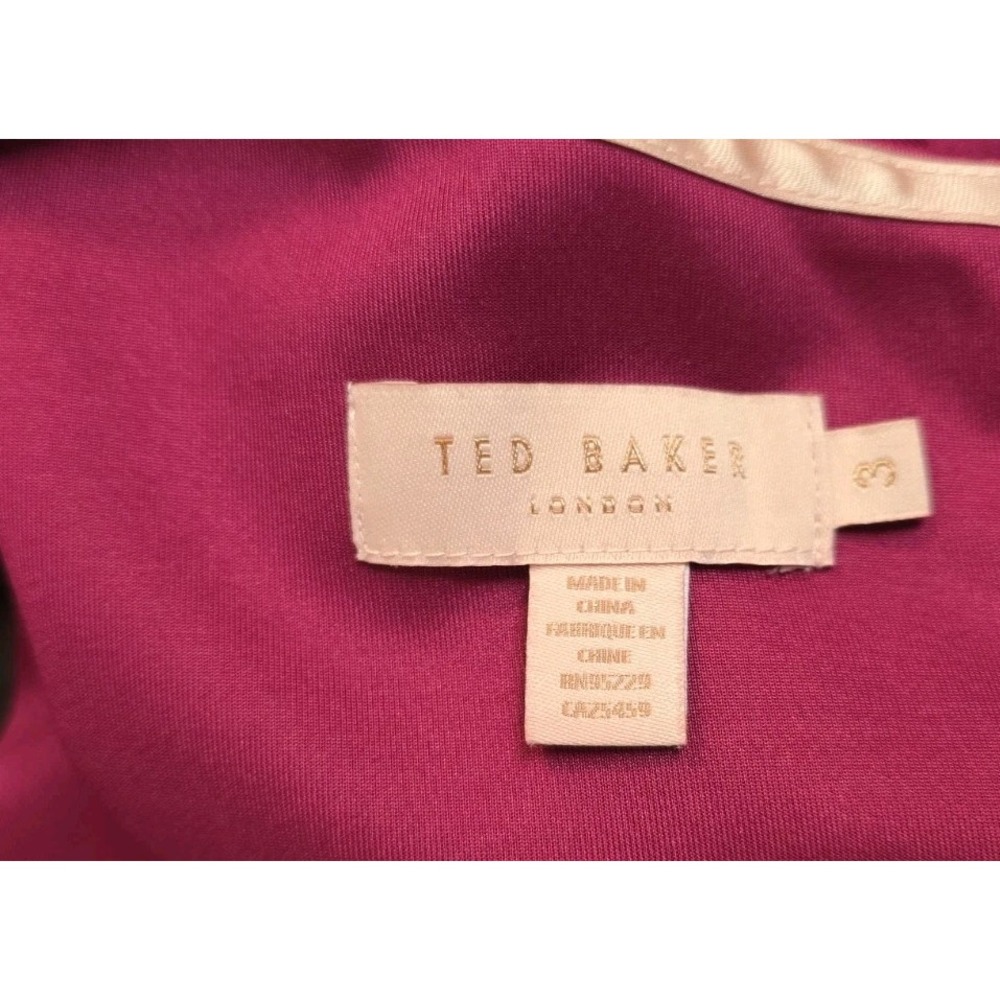 Ted Baker London Size 3 Burgundy Ruffle Peplum Sheath Dress Cocktail USA 8 - Picture 8 of 9